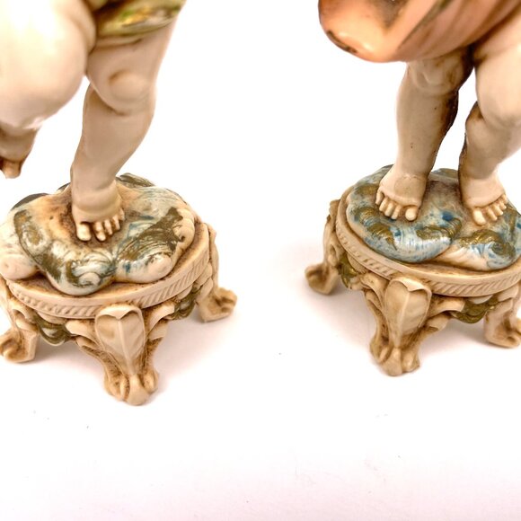 Vintage Set of 2 Fontanini Depose Italy Angel Playing Instrument Figurine 6 inch - Picture 12 of 13